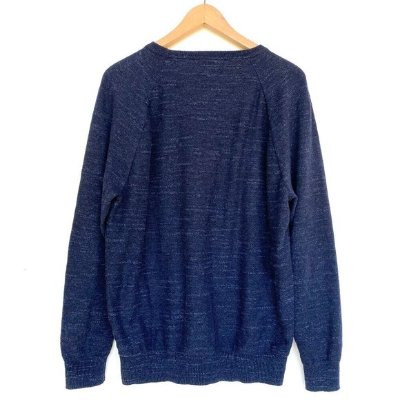 J.Crew Mens Cotton Navy Crewneck Sweater Size L Textured Raglan Sleeve Preppy - Picture 3 of 9
